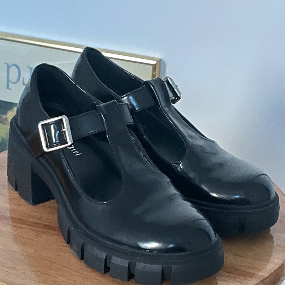 Madden Girl Black Patent Mary Jane Chunky Loafers - Picture 2 of 5